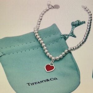 Tiffany & Co Silver Bracelet with Red Heart Charm